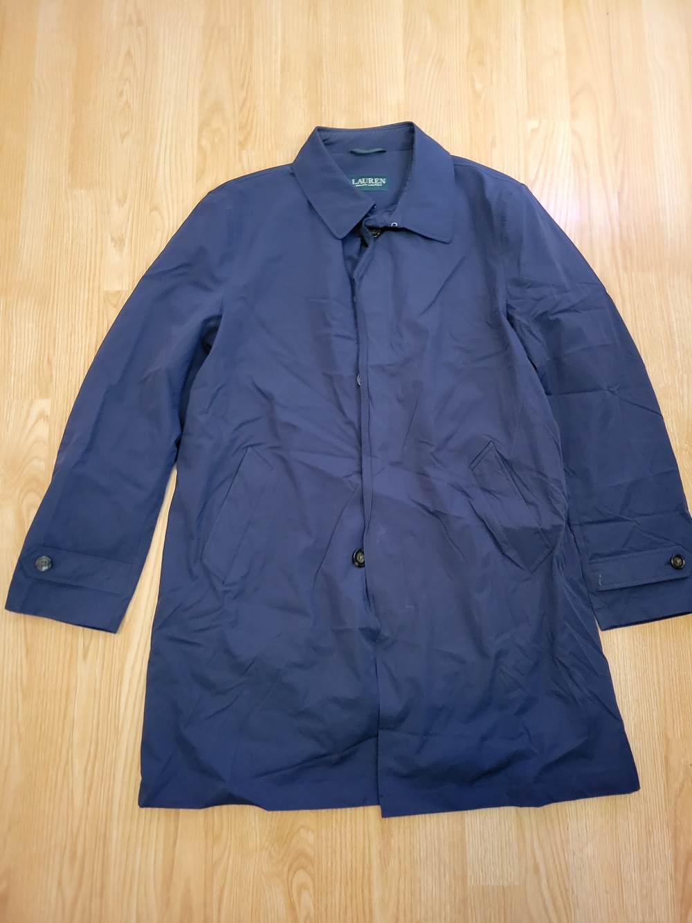 Ralph Lauren Navy Single-Breasted Trench Coat - Large